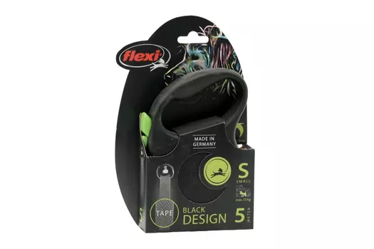 Поводок-рулетка Flexi Black Design д/собак до 15 кг лента S 5 м черный/зеленый