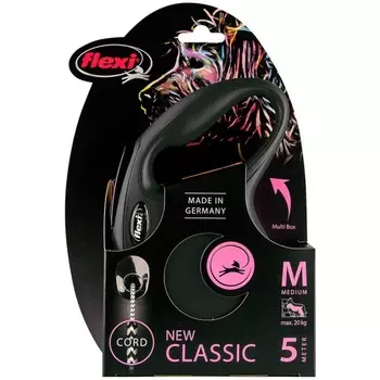Поводок-рулетка Flexi new classic cord M 5 м 20 кг черный