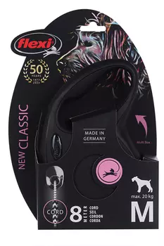 Поводок-рулетка Flexi new classic cord M 8 м 20 кг черный