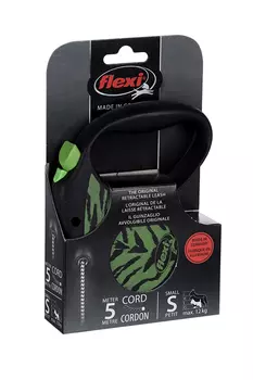 Поводок-рулетка Flexi safari cord S 5 м 12 кг черный с зеленым