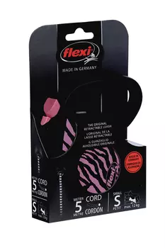 Поводок-рулетка Flexi safari cord S 5 м 12 кг черный с розовым