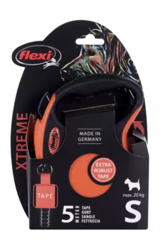 Поводок-рулетка Flexi Xtreme д/собак до 20 кг с рукояткой Soft-Touch лента S 5 м черн/оранж