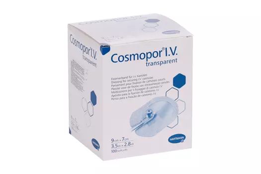Повязка Cosmopor I.V. Transparent пластырного типа стерил д/фикс канюль 9х7 см, 100 шт