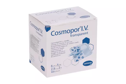 Повязка Cosmopor I.V. Transparent пластырного типа стерил д/фикс канюль 6х5 см, 100 шт
