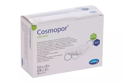 Повязка Cosmopor silicone с контактным слоем из силикона пластырный тип 7.2х5 см, 10 шт