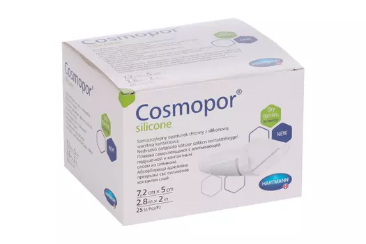Повязка Cosmopor silicone с контактным слоем из силикона пластырный тип 7.2х5 см, 25 шт