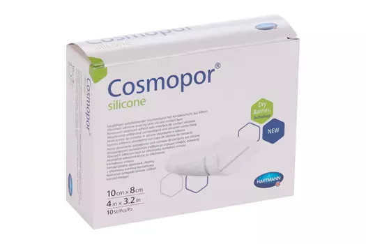 Повязка Cosmopor silicone с контактным слоем из силикона пластырный тип 10х8 см, 10 шт