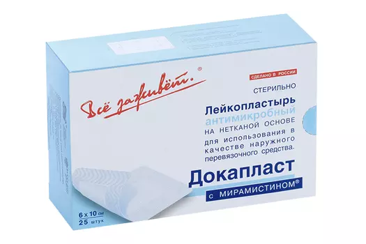 Повязка Докапласт с мирамистином пласт типа 6х10 см, 25 шт
