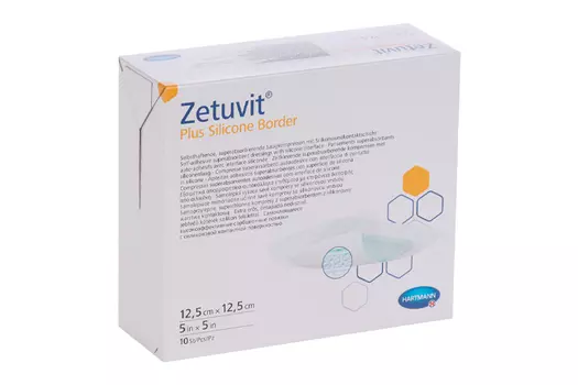 Повязка Zetuvit Plus Silicone Border стер/самок суперабс с слоем из силик 12.5х12.5 см, 10 шт