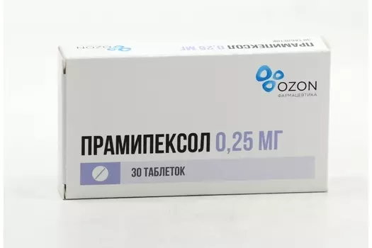 Прамипексол 0.25 мг, 30 шт, таблетки