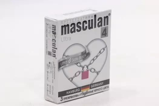 Презервативы Masculan 4 ультра утолщенные черные со смазкой, 3 шт