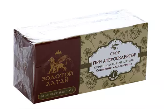 При атеросклерозе сбор №1 Золотой Алтай снижение холестерина, 1,5 г, 20 шт