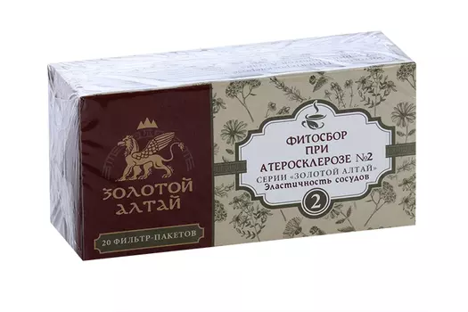 При атеросклерозе сбор №2 Золотой Алтай эластичность сосудов, 1,5 г, 20 шт