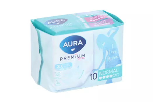 Прокладки AURA Premium normal женские гигиенические, 10 шт