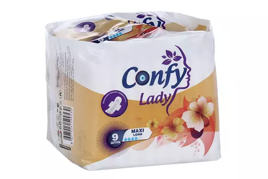 Прокладки Confy Maxi Long гигиенические с крылышками, 9 шт
