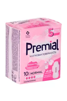 Прокладки Premial Normal Wings женск с крыл хлопк поверхн, 10 шт