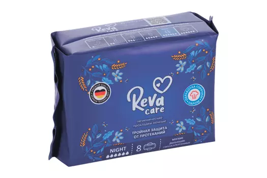 Прокладки Reva Care night гигиенические ночные, 8 шт