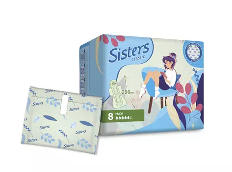 Прокладки Систерс классик макси сеточка, 8 шт