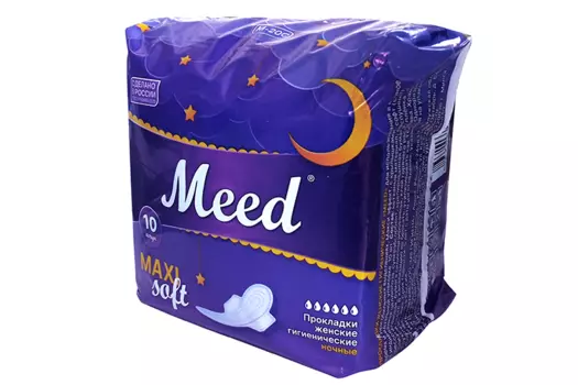 Прокладки женские гигиенические Meed для использования в ночное время и при обильных выделениях, Soft Макси эффект с крылышками, 10 шт