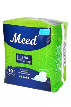 Прокладки женские гигиенические Meed для критических дней Ultra plus top dry с крылышками, 10 шт