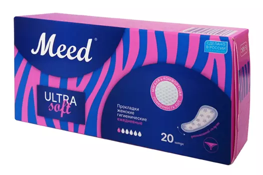 Прокладки женские гигиенические Meed ежедневные усеченные Ultra soft, 20 шт