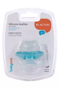Прорезыватель Бэйбионо силикон первые зубки цв голуб/прозрач с 3 мес