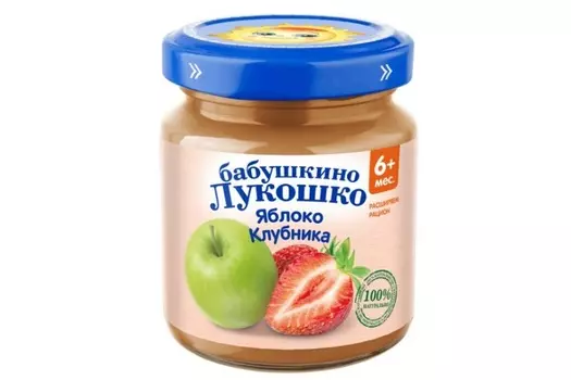 Пюре Бабушкино лукошко Яблоко с клубникой, 100 г