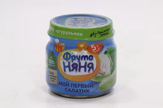Пюре Фрутоняня Мой первый салатик брокколи/кабачок/цвет капуста (с 5 мес), 80 г, 12 шт
