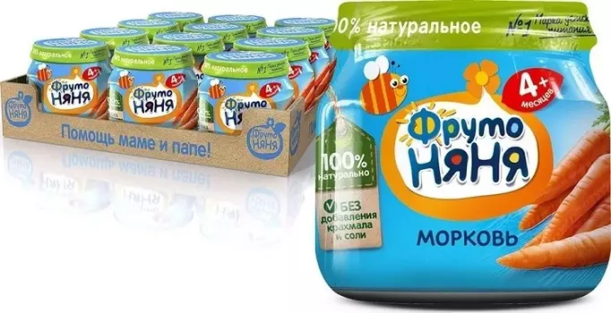 Пюре Фрутоняня морковь (с 4 мес), 80 г, 12 шт