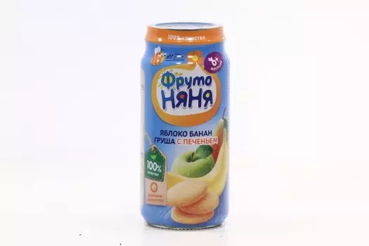 Пюре Фрутоняня яблоко/банан/груша/печенье (с 6 мес), 250 г, 12 шт
