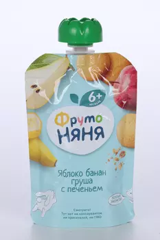 Пюре Фрутоняня яблоко/банан/груша/печенье (с 6 мес), 90 г, 12 шт