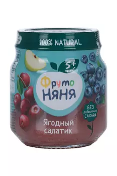 Пюре Фрутоняня яблоко/черника/вишня с фруктозой ягодный салатик (с 5 мес), 100 г