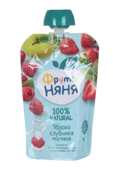 Пюре Фрутоняня яблоко/малина/клубника (с 6 мес), 90 г