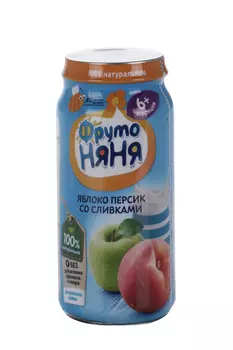 Пюре Фрутоняня яблоко/персик/сливки/сахар (с 6 мес), 250 г