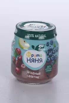Пюре Фрутоняня Ягодный салатик яблоко/черника/вишня (с 5 мес), 100 г, 12 шт