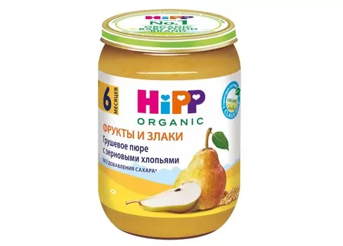 Пюре Хипп Грушевое с зерновыми хлопьями (с 6 мес), 190 г
