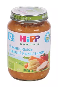 Пюре Хипп Овощная смесь с лапшой и цыпленком, 190 г