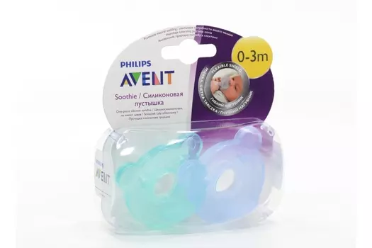 Пустышка Авент цельно-силик (0-3 мес), голуб/зелен
