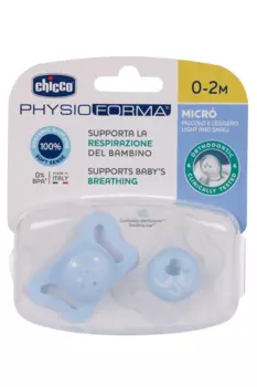 Пустышка Chicco Micro силикон капли/нейтральный голубая (0-2 мес), 2 шт