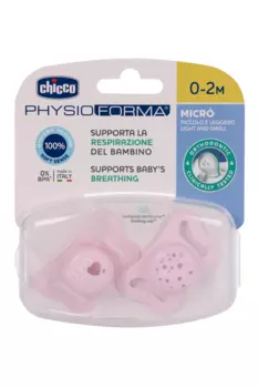 Пустышка Chicco Micro силикон капли/нейтральный розовая (0-2 мес), 2 шт