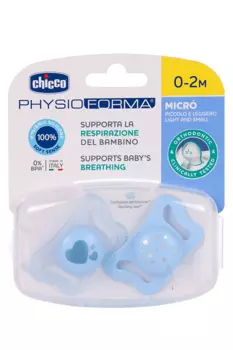 Пустышка Chicco Micro силикон капли/сердечко голубая (0-2 мес), 2 шт