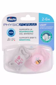 Пустышка Chicco Physio Light пчелка силикон розовая (2-6 мес), 2 шт