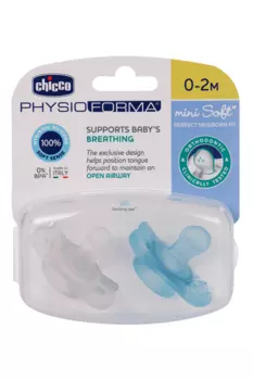 Пустышка Chicco Physio Soft Mini силикон голубая (0-2 мес), 2 шт
