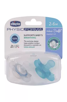 Пустышка Chicco Physio Soft Mini силикон голубая (2-6 мес), 2 шт