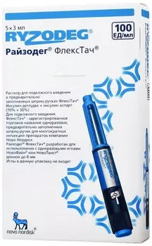 Райзодег 100 ЕД/мл, 3 мл, 5 шт, раствор для подкожного введения ФлексПен