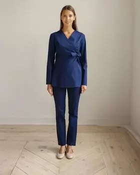 Рубашка DOCLIKE медицинская DL 415 V-образный вырез завышенная талия синий р 48