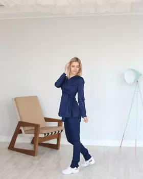 Рубашка DOCLIKE медицинская DL 415 V-образный вырез завышенная талия синий р 44