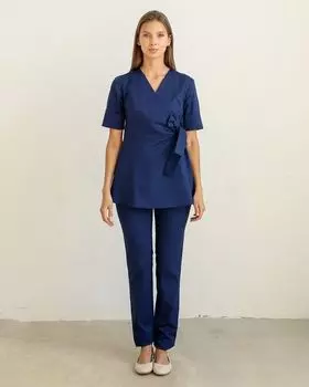 Рубашка DOCLIKE медицинская DL 415 V-образный вырез завышенная талия синий р 46