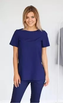 Рубашка DOCLIKE медицинская DL 419 прямого кроя с декоративным крестом на спинке синий р 44