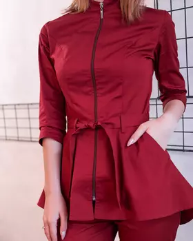 Рубашка DOCLIKE медицинская DL 423 на молнии с поясом бордовый р 48